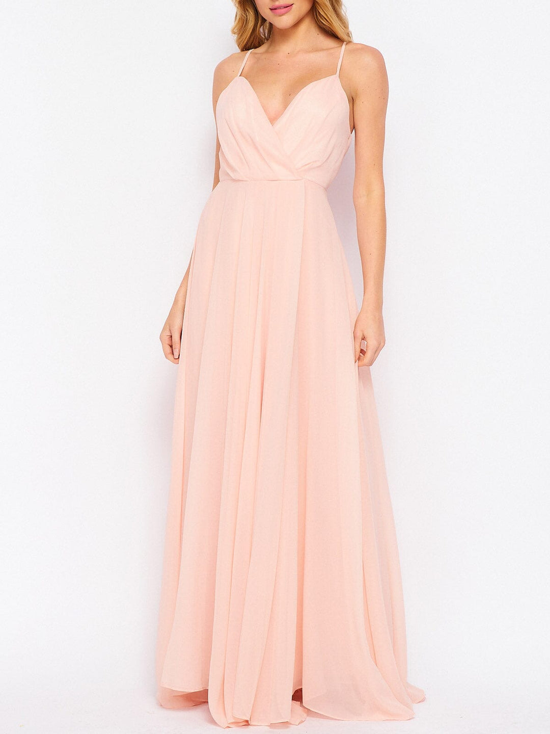 WOMEN'S SLEEVELESS V-NECK SURPLICE GOWN MAXI DRESS