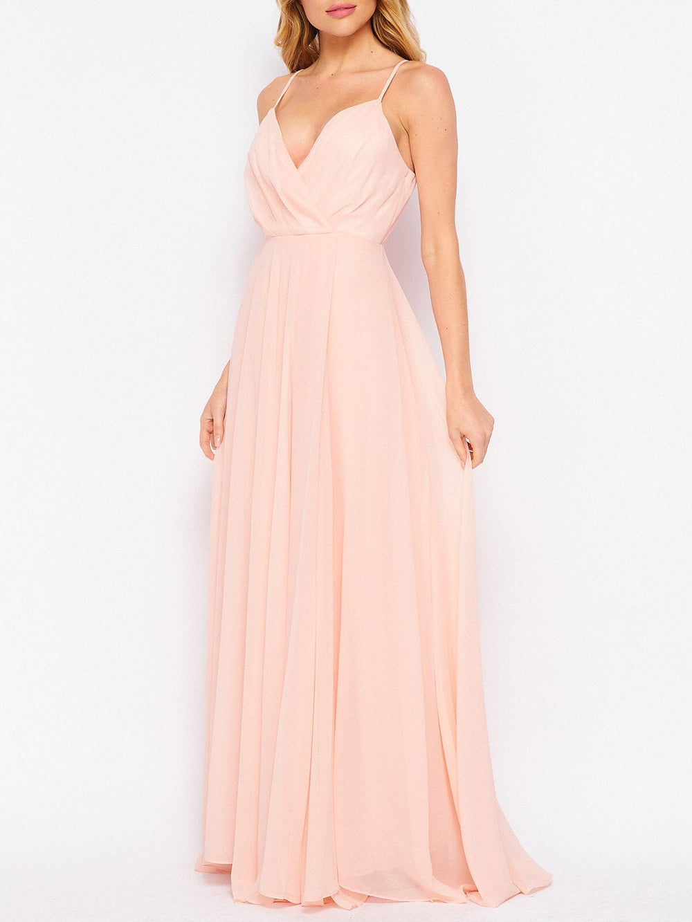 WOMEN'S SLEEVELESS V-NECK SURPLICE GOWN MAXI DRESS