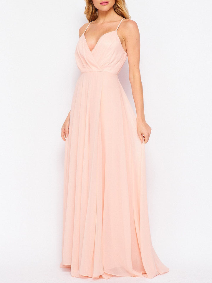 WOMEN'S SLEEVELESS V-NECK SURPLICE GOWN MAXI DRESS