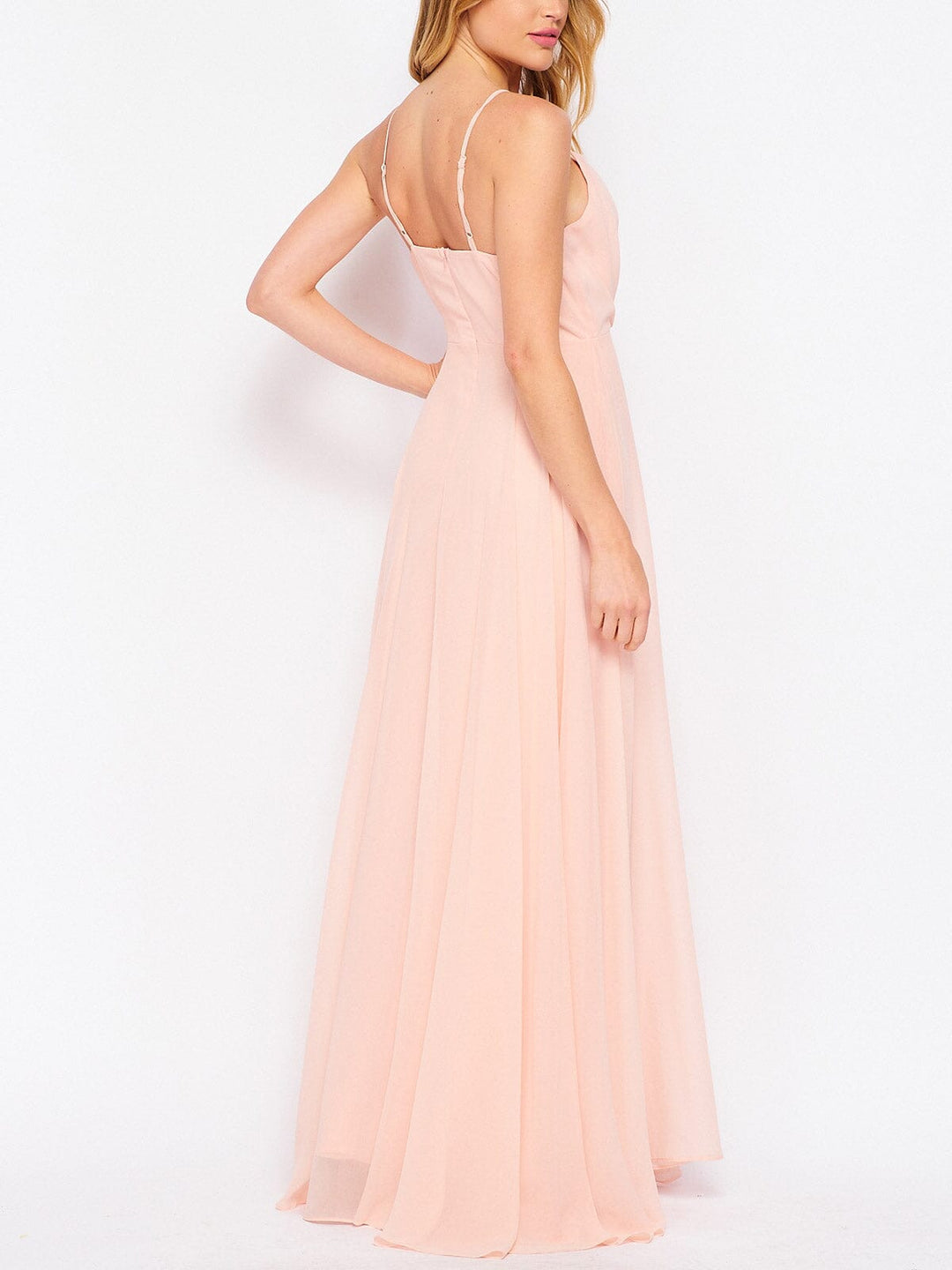 WOMEN'S SLEEVELESS V-NECK SURPLICE GOWN MAXI DRESS