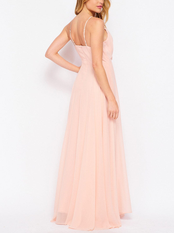 WOMEN'S SLEEVELESS V-NECK SURPLICE GOWN MAXI DRESS