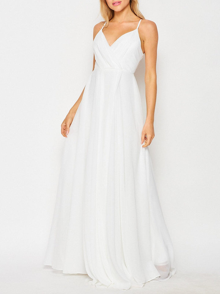 WOMEN'S SLEEVELESS V-NECK SURPLICE GOWN MAXI DRESS