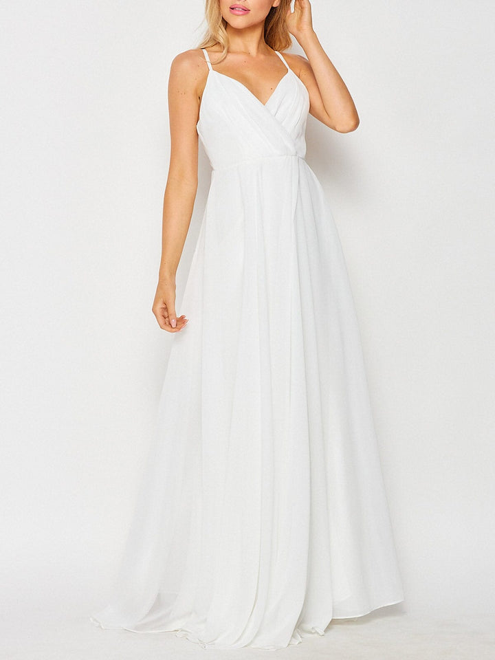 WOMEN'S SLEEVELESS V-NECK SURPLICE GOWN MAXI DRESS
