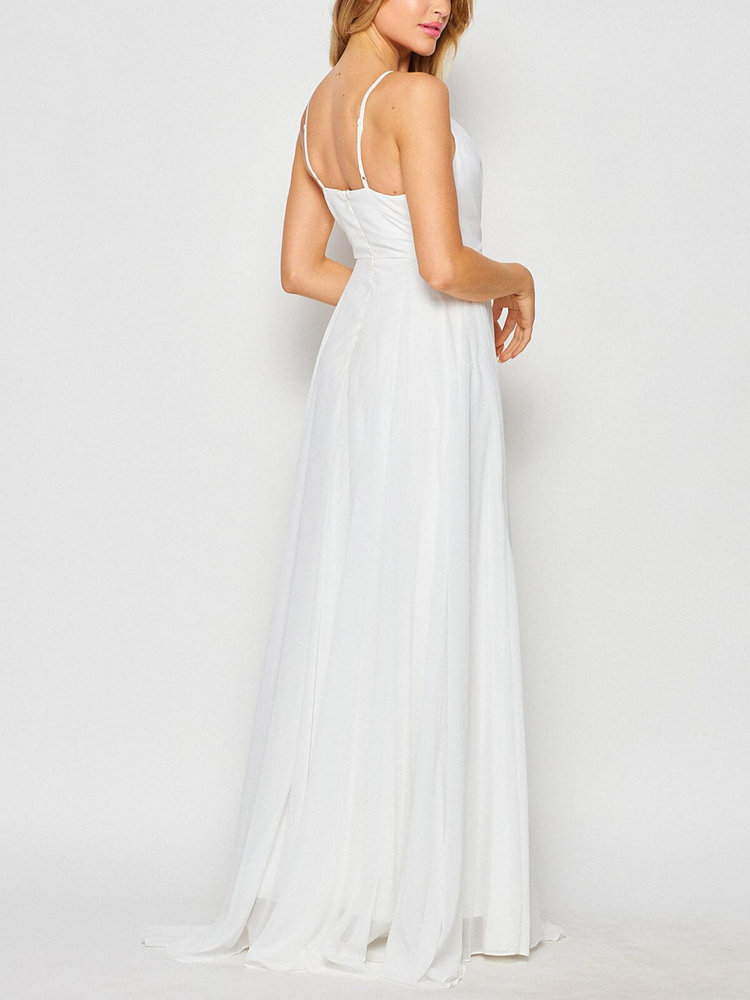 WOMEN'S SLEEVELESS V-NECK SURPLICE GOWN MAXI DRESS