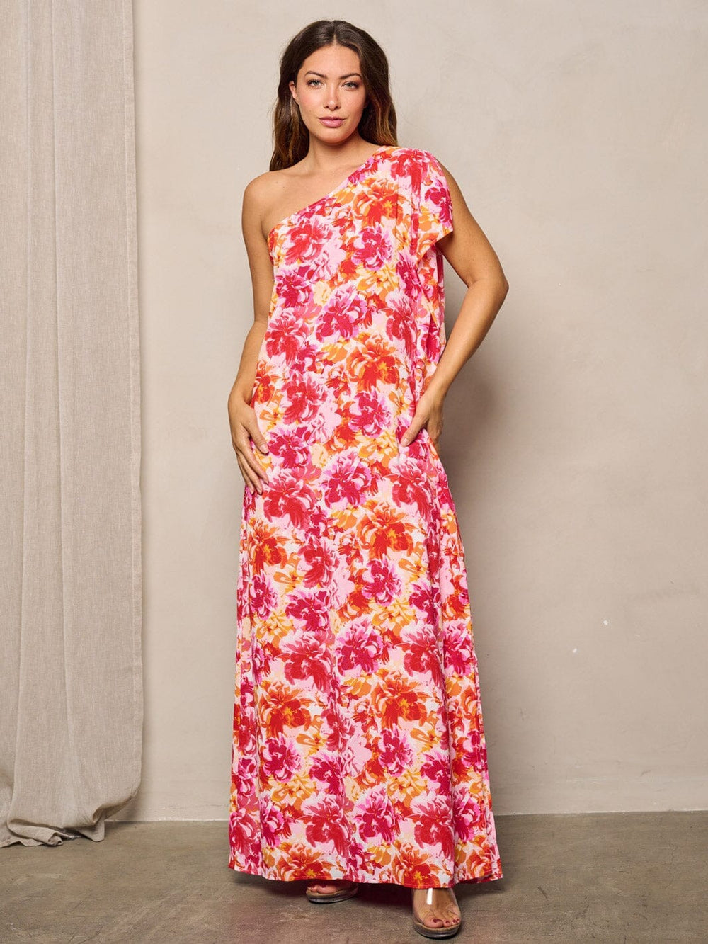WOMEN'S ONE SHOULDER FLORAL MAXI DRESS