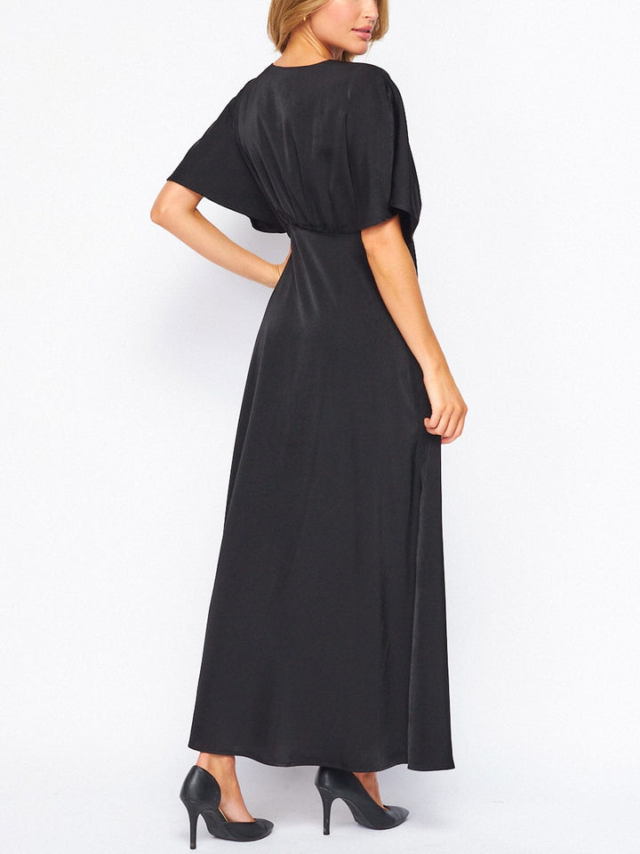 WOMEN'S SHORT SLEEVE V-NECK SIDE SLIT MAXI DRESS