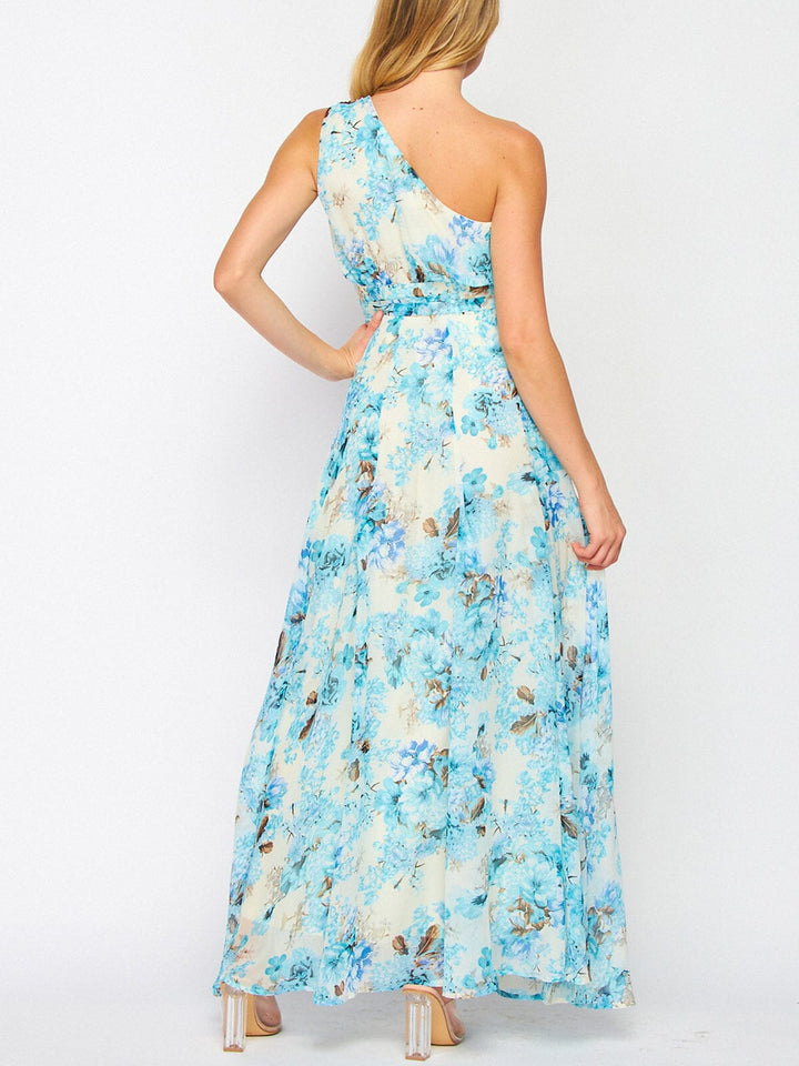 WOMEN'S SLEEVELESS ONE SHOULDER FLORAL MAXI DRESS