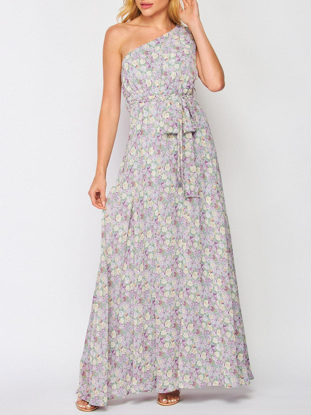 WOMEN'S SLEEVELESS ONE SHOULDER FLORAL MAXI DRESS