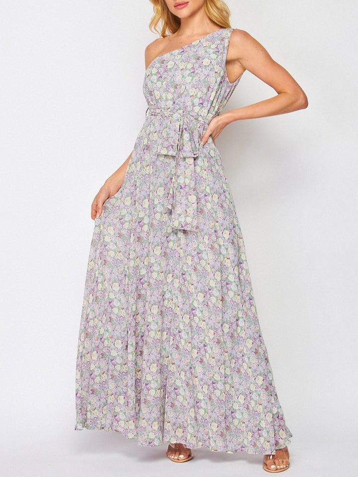WOMEN'S SLEEVELESS ONE SHOULDER FLORAL MAXI DRESS