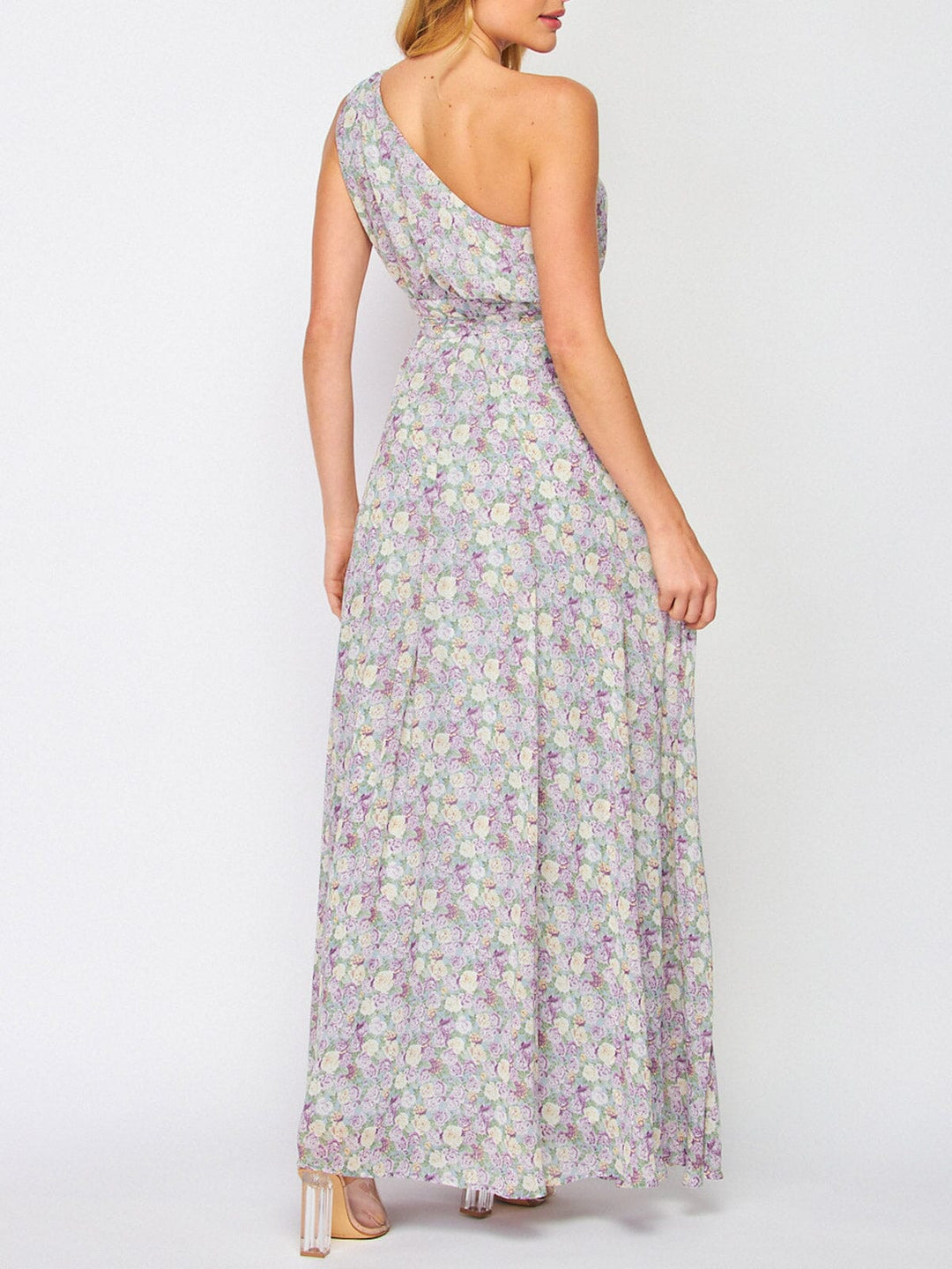 WOMEN'S SLEEVELESS ONE SHOULDER FLORAL MAXI DRESS