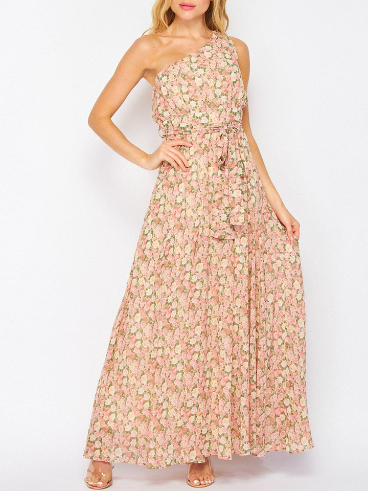 WOMEN'S SLEEVELESS ONE SHOULDER FLORAL MAXI DRESS