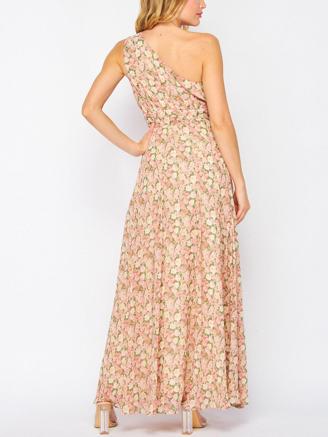 WOMEN'S SLEEVELESS ONE SHOULDER FLORAL MAXI DRESS
