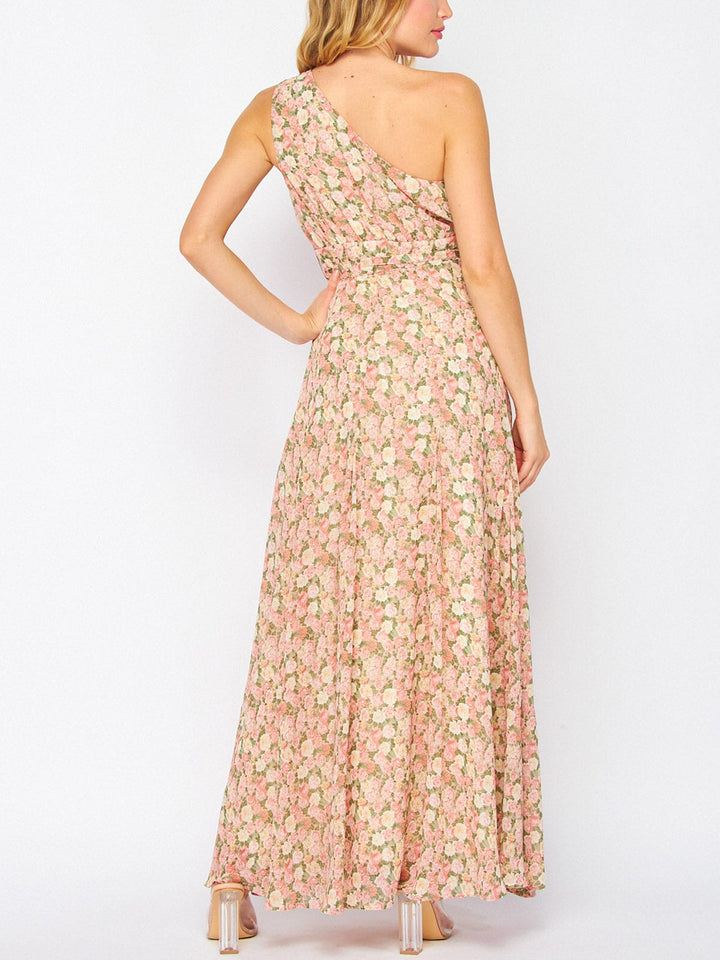 WOMEN'S SLEEVELESS ONE SHOULDER FLORAL MAXI DRESS