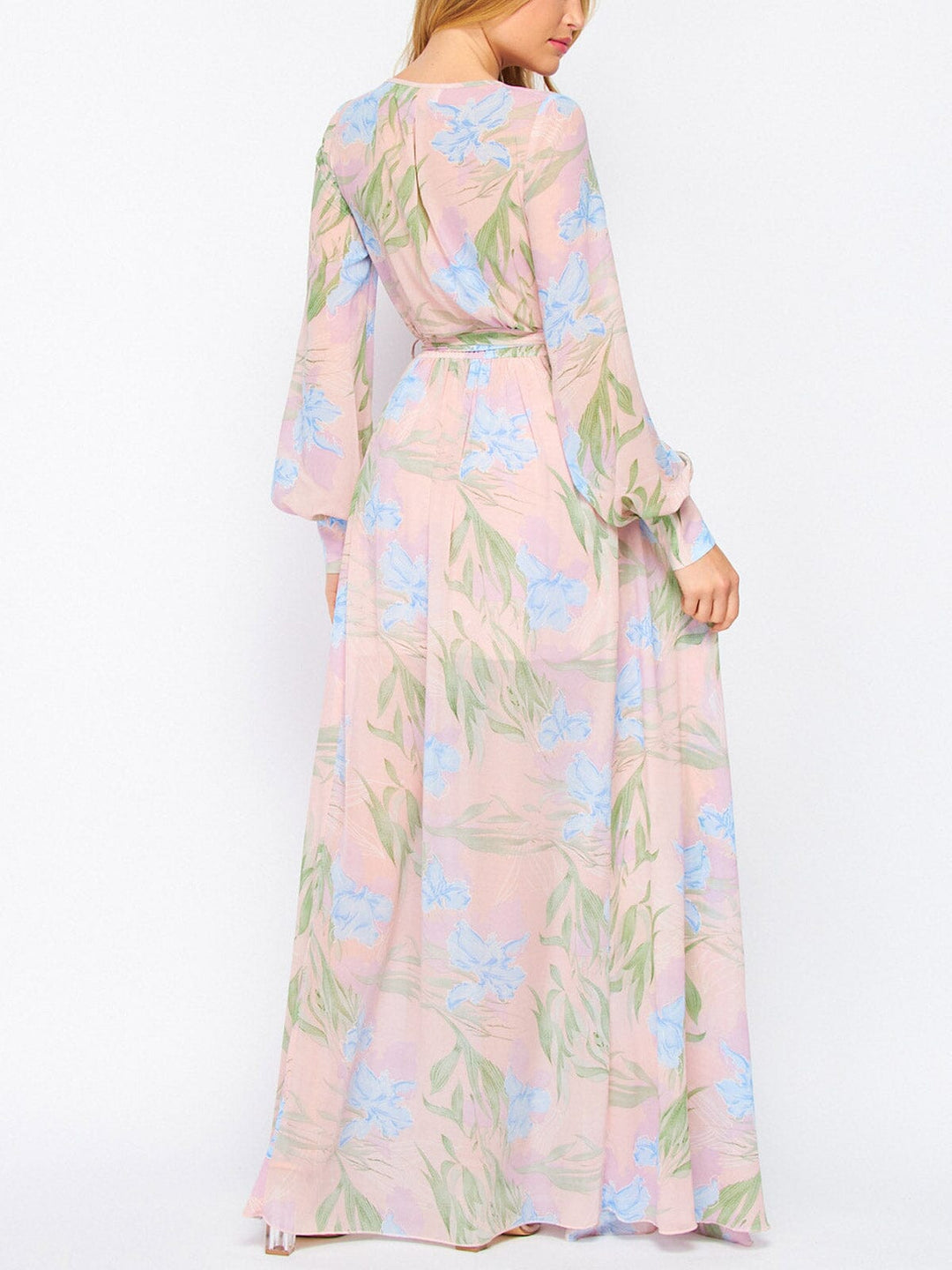 WOMEN'S LONG SLEEVE V-NECK SURPLICE SIDE SLIT MAXI DRESS
