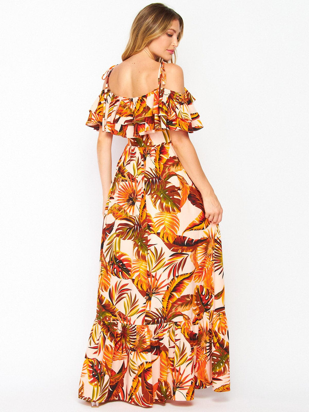 WOMEN'S OFF SHOULDER RUFFLE TIERED FLORAL PRINT MAXI DRESS