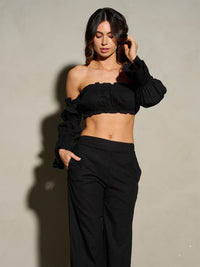 WOMEN'S OFF SHOULDER CROP TOP & SIDE SLIT PANTS 2PC. SET