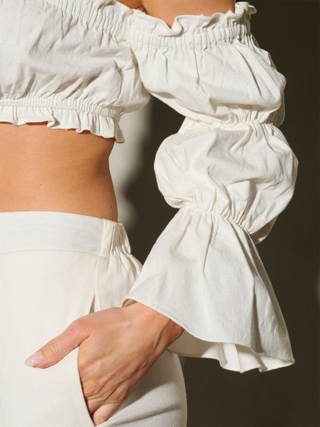 WOMEN'S OFF SHOULDER CROP TOP & SIDE SLIT PANTS 2PC. SET