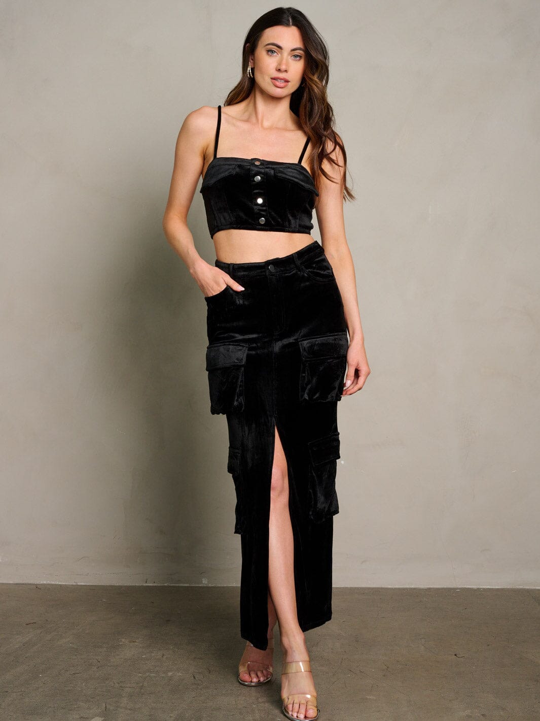 WOMEN'S SLEEVELESS CROP TOP & MAXI SKIRT CARGO 2PC. SET