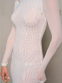 WOMEN'S LONG SLEEVE MOCK NECK BODYCON MESH MINI DRESS