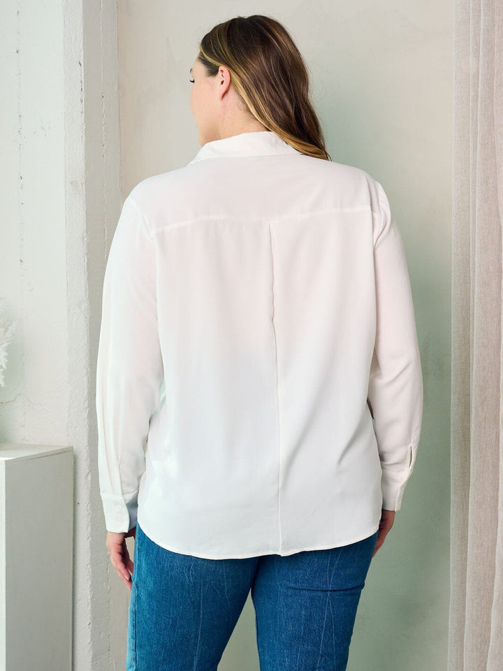 PLUS SIZE LONG SLEEVE BUTTON UP FRONT POCKETS BLOUSE TOP