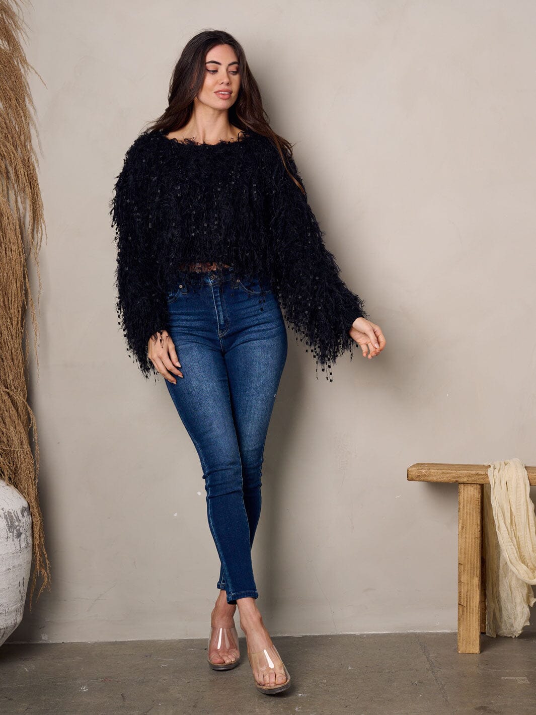 WOMEN'S LONG SLEEVES DETAILED CROP TOP