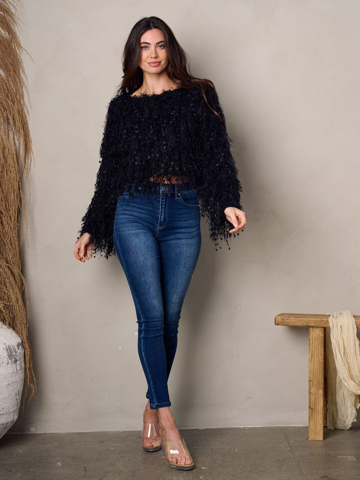 WOMEN'S LONG SLEEVES DETAILED CROP TOP