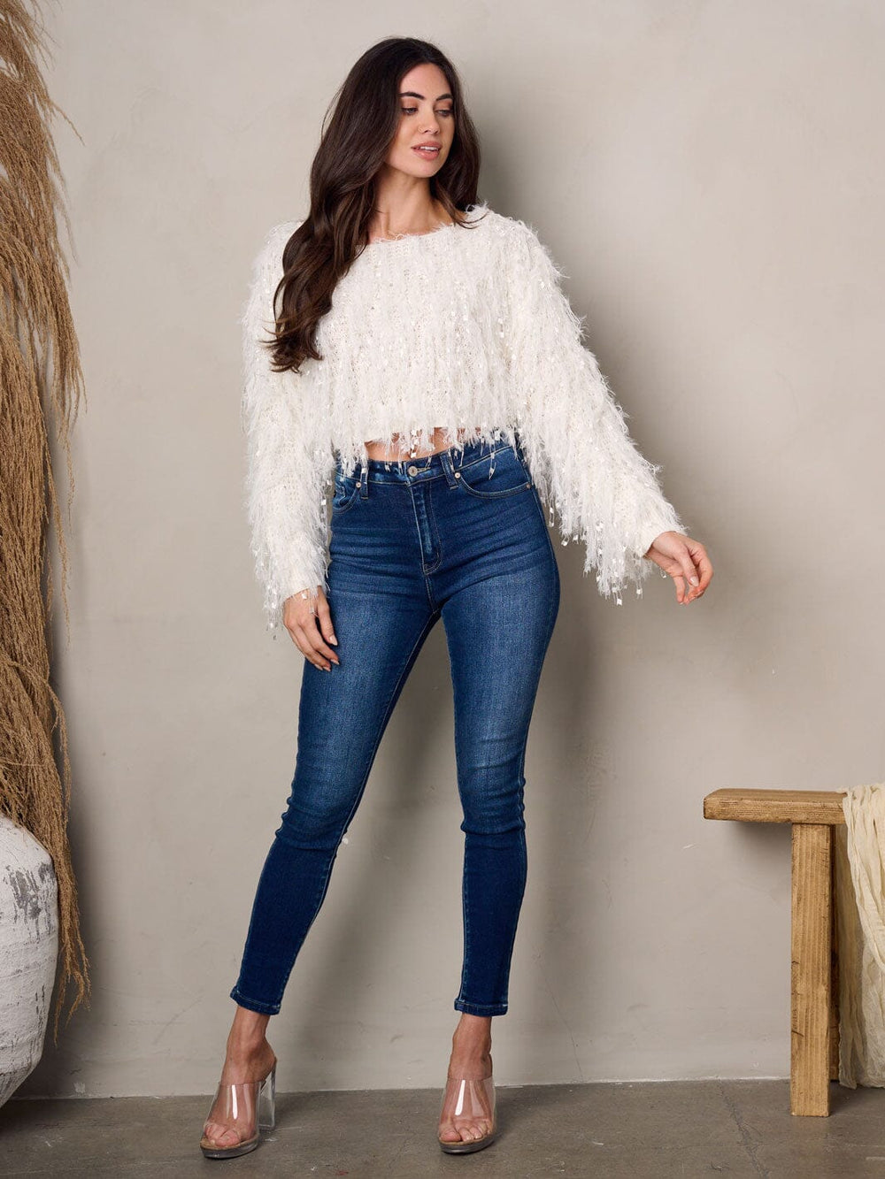 WOMEN'S LONG SLEEVES DETAILED CROP TOP