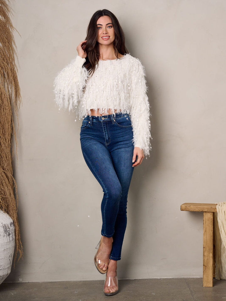 WOMEN'S LONG SLEEVES DETAILED CROP TOP