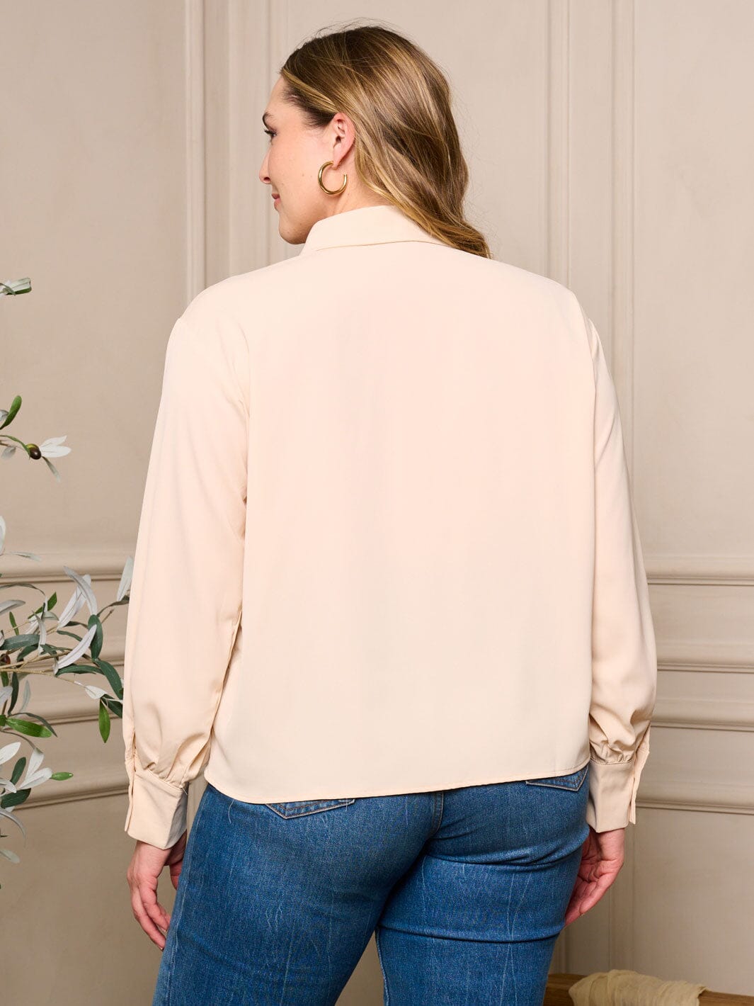 PLUS SIZE LONG SLEEVE BUTTON UP BLOUSE TOP