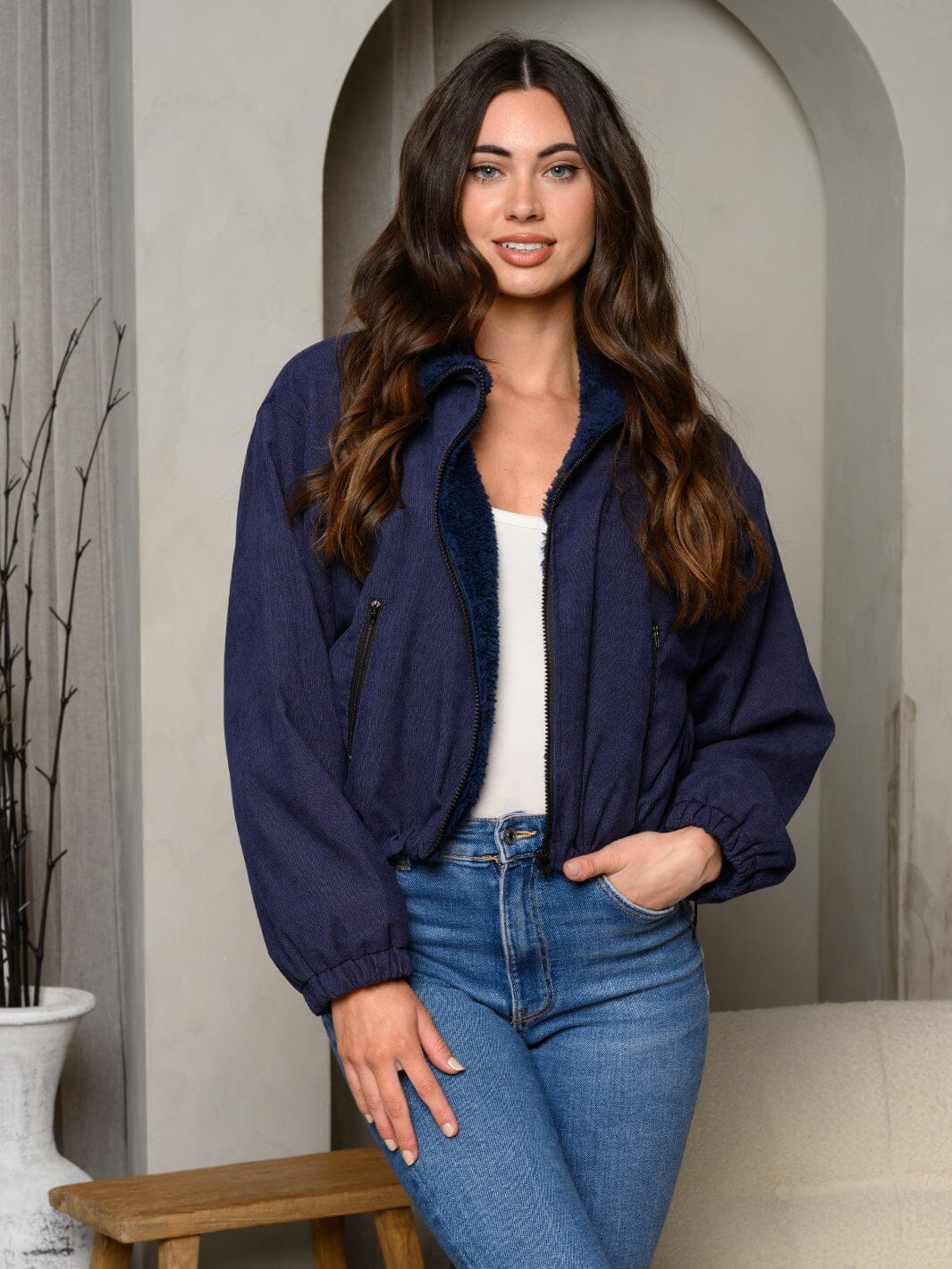 WOMEN'S LONG SLEEVE INSIDE FLEECE ZIP UP JACKET