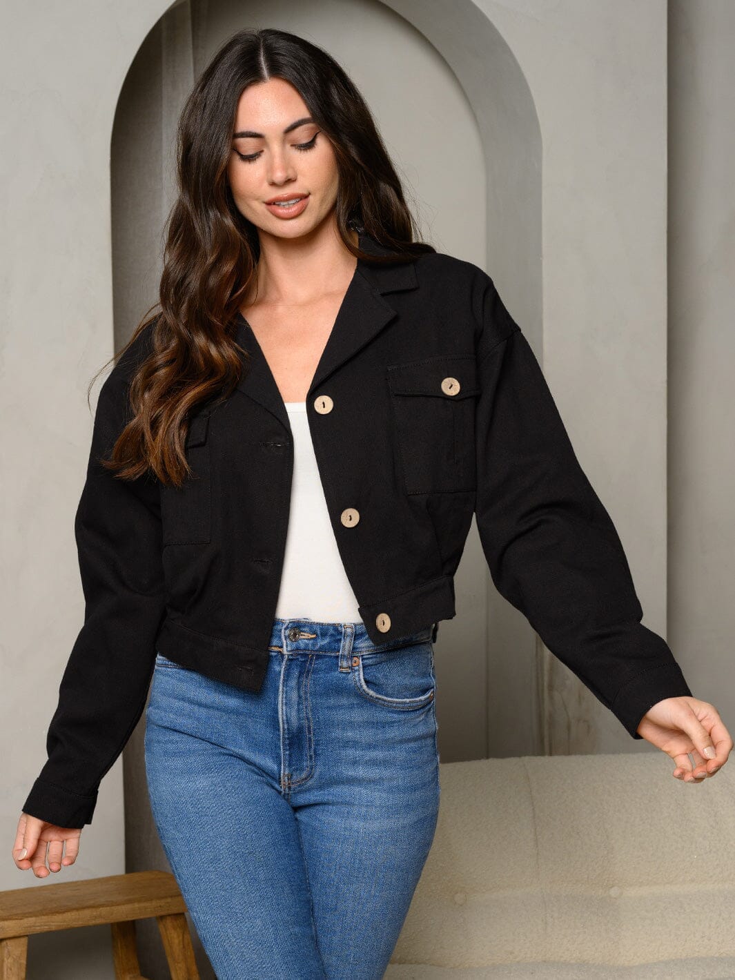 WOMEN'S LONG SLEEVE BUTTON UP DENIM JACKET