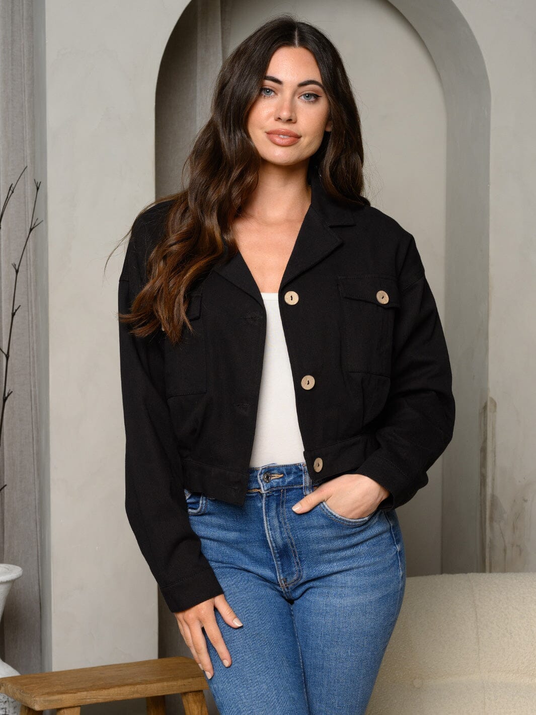 WOMEN'S LONG SLEEVE BUTTON UP DENIM JACKET