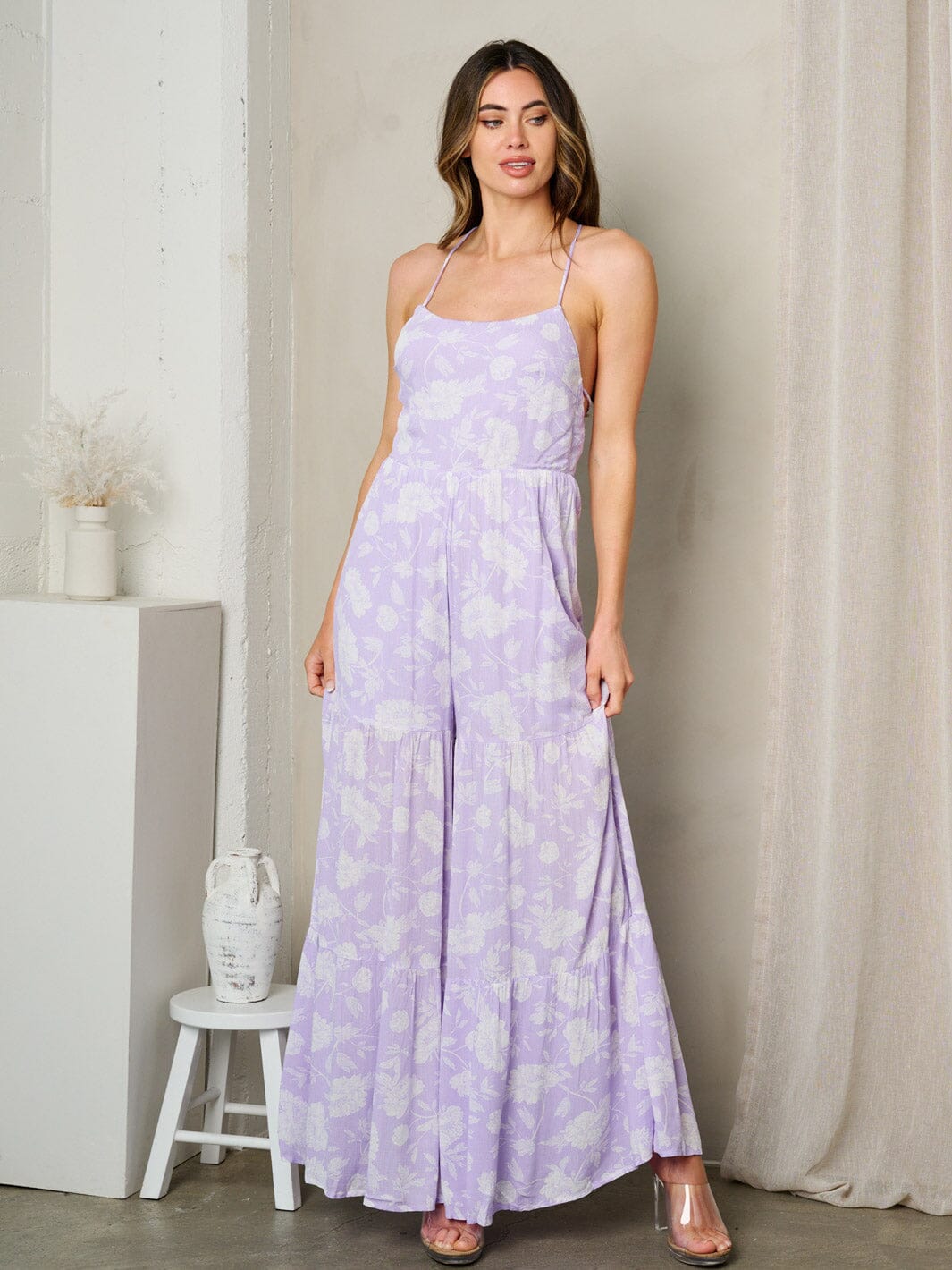 WOMEN'S SLEEVELESS BELL LEG FLORAL JUMPSUIT