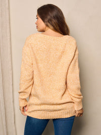 WOMEN'S LONG SLEEVE V-NECK WASHED PULLOVER SWEATER