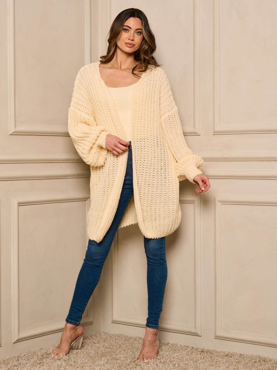 WOMEN'S LONG SLEEVE OPEN FRONT OVERSIZED KNIT CARDIGAN
