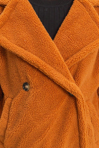 WOMEN'S LONG SLEEVE BUTTON CLOSURE FRONT POCKETS SHERPA JACKET