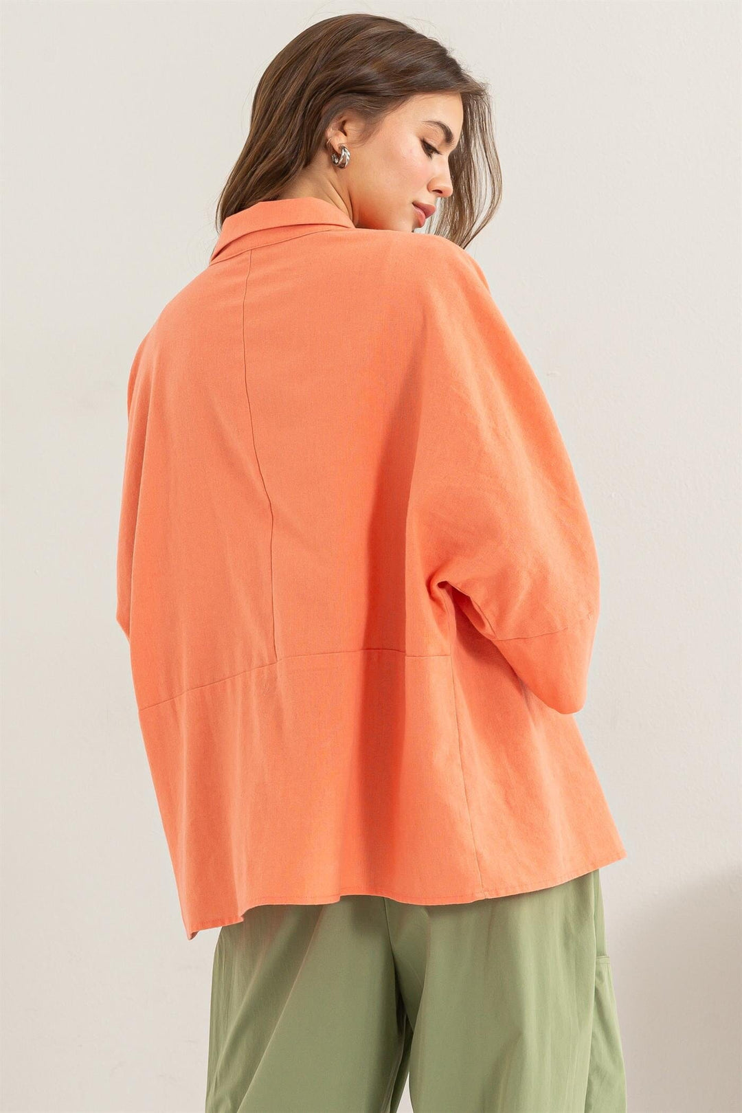 WOMEN'S 3/4 SLEEVE BUTTON UP LOOSE FIT TOP