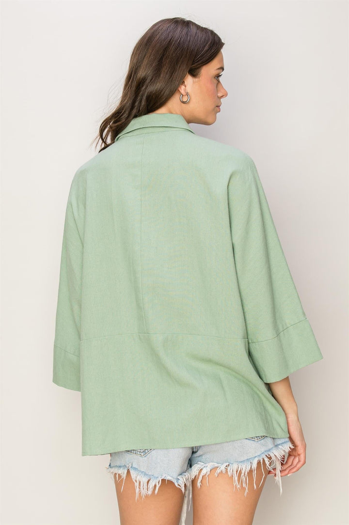 WOMEN'S 3/4 SLEEVE BUTTON UP LOOSE FIT TOP