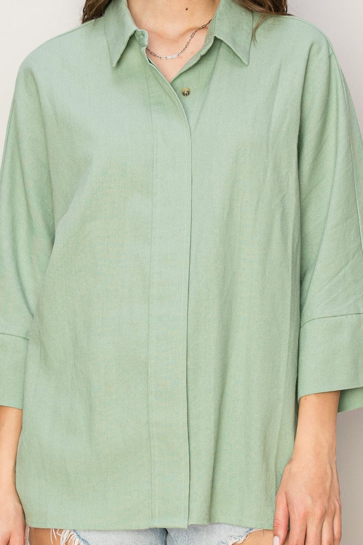 WOMEN'S 3/4 SLEEVE BUTTON UP LOOSE FIT TOP