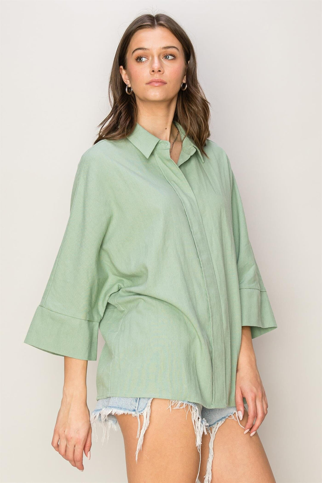 WOMEN'S 3/4 SLEEVE BUTTON UP LOOSE FIT TOP