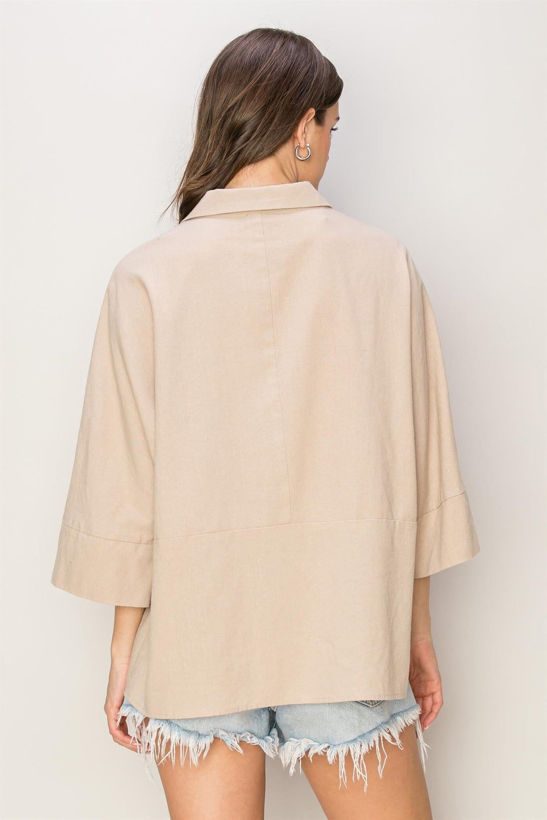 WOMEN'S 3/4 SLEEVE BUTTON UP LOOSE FIT TOP
