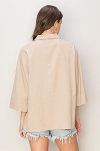 WOMEN'S 3/4 SLEEVE BUTTON UP LOOSE FIT TOP