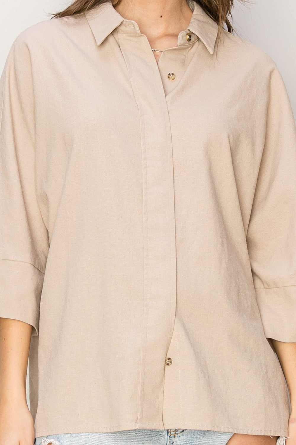 WOMEN'S 3/4 SLEEVE BUTTON UP LOOSE FIT TOP