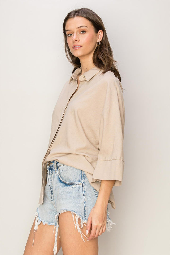 WOMEN'S 3/4 SLEEVE BUTTON UP LOOSE FIT TOP