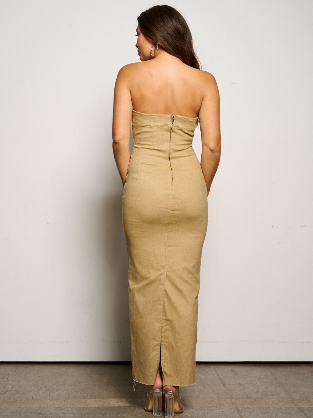 WOMEN'S SLEEVELESS ZIP UP BODYCON TUBE MAXI DRESS