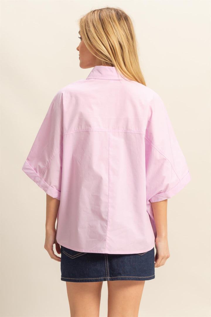 WOMEN'S SHORT SLEEVE BUTTON UP LOOSE FIT TOP