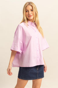 WOMEN'S SHORT SLEEVE BUTTON UP LOOSE FIT TOP