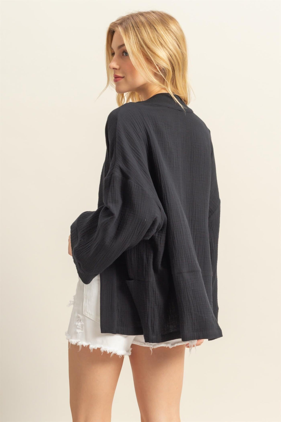 WOMEN'S LONG SLEEVE OPEN FRONT POCKETS CARDIGAN