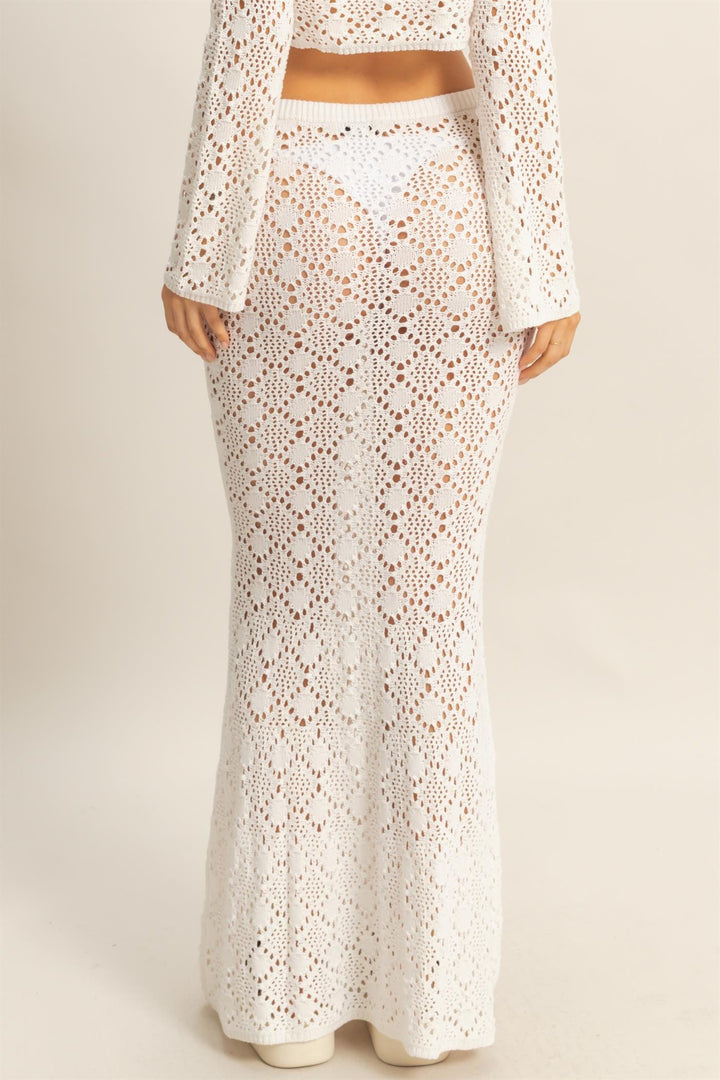 WOMEN'S ELASTIC WAIST CROCHET MAXI SKIRT