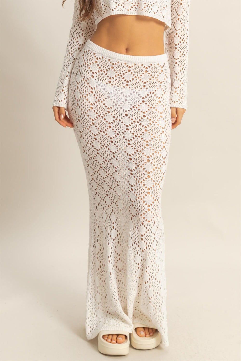 WOMEN'S ELASTIC WAIST CROCHET MAXI SKIRT